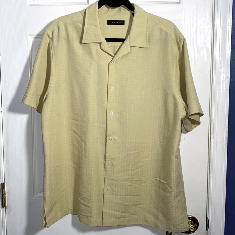 Via Europa Short Sleeve Button Down Shirt yellow Large